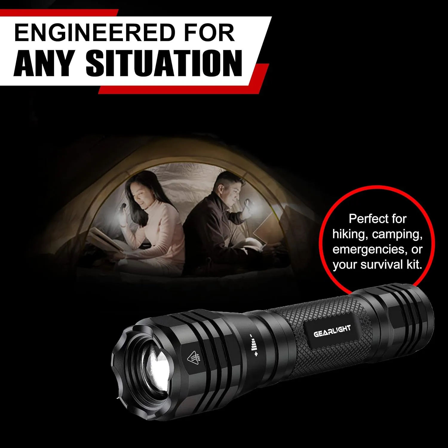 GearLight S1050 LED Flashlight High Lumens - Flashlights for Camping, Hiking, Dog Walking - Powerful Emergency Flashlights with 3 Modes for Outdoor Use - Bright Flashlight with Zoomable Beam