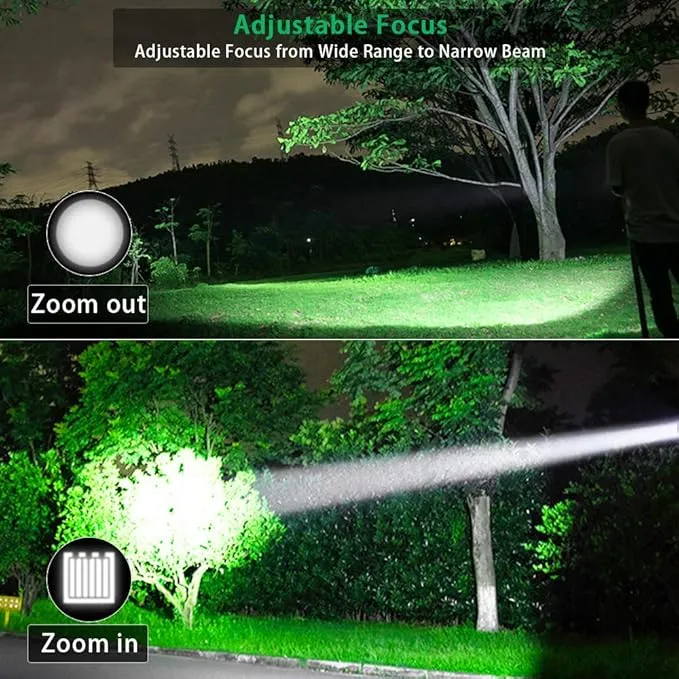 Generic LED Rechargeable Flashlight, Magnetic, Waterproof, 1000 Lumens, Pocket-sized, T6 Adjustable Focus & Zoomable, Black, Battery Powered