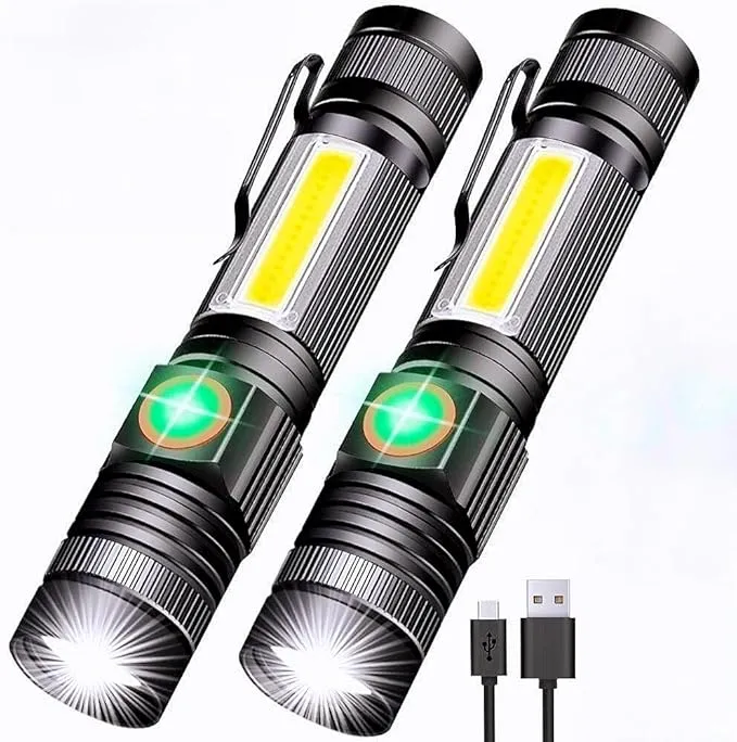 Generic LED Rechargeable Flashlight, Magnetic, Waterproof, 1000 Lumens, Pocket-sized, T6 Adjustable Focus & Zoomable, Black, Battery Powered