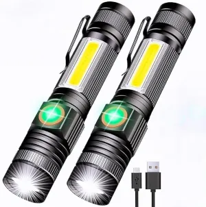 Generic LED Rechargeable Flashlight, Magnetic, Waterproof, 1000 Lumens, Pocket-sized, T6 Adjustable Focus & Zoomable, Black, Battery Powered