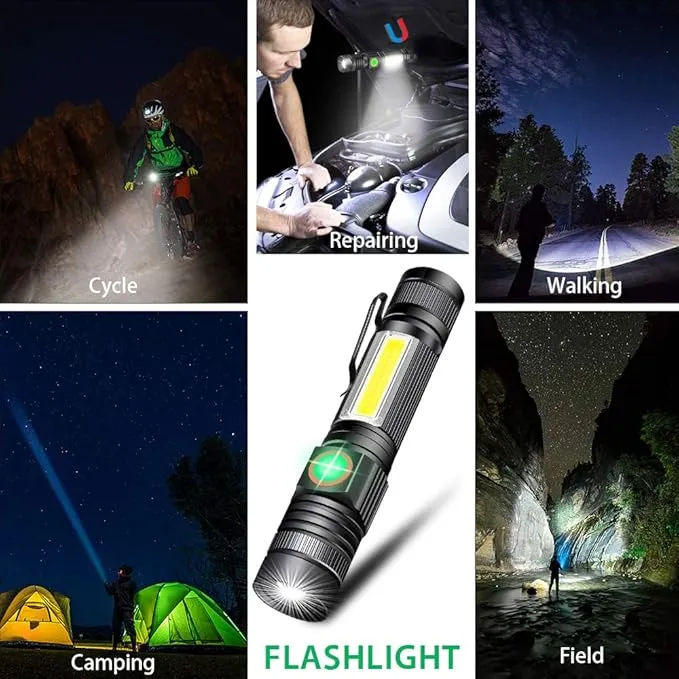 Generic LED Rechargeable Flashlight, Magnetic, Waterproof, 1000 Lumens, Pocket-sized, T6 Adjustable Focus & Zoomable, Black, Battery Powered