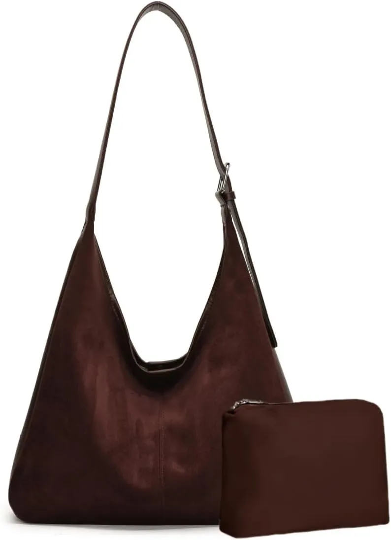 Genuine Suede Hobo Tote Bag for Women - Adjustable Strap Slouchy Office Handbag