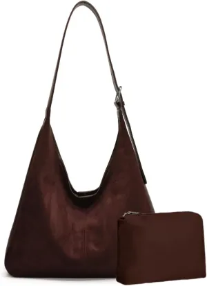 Genuine Suede Hobo Tote Bag for Women - Adjustable Strap Slouchy Office Handbag