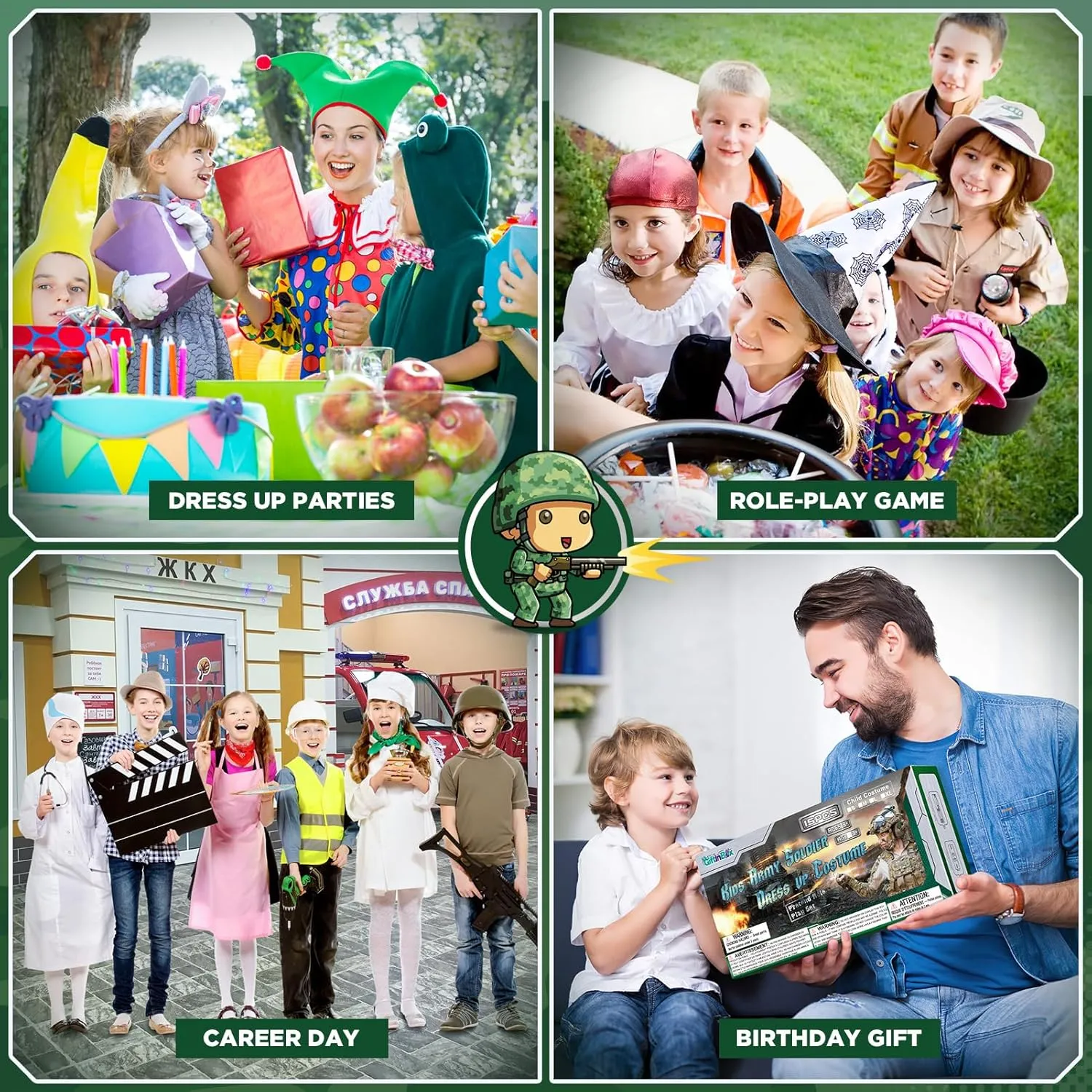 GIFTINBOX Army Costume for Kids, Boys Military Soldier Costume with Toy Accessories, Halloween Costumes for Boys Kids 3-12