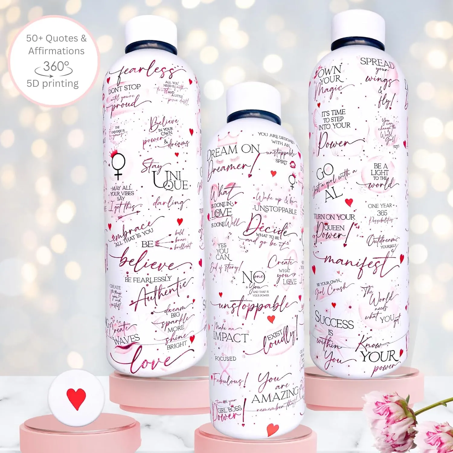 Girl Boss 24oz Motivational Water Bottle – Stainless Steel, Vacuum Insulated, Daily Affirmations, Boss Lady Gifts for Women, Positive Gift for Work, Travel, Gym, Office