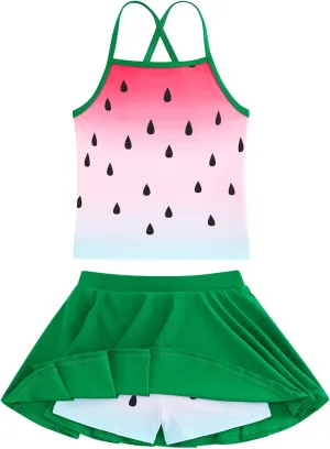 Girls Tankini Swimsuit Two Piece Bathing Suit with Adjustable Strap 3-13 Years