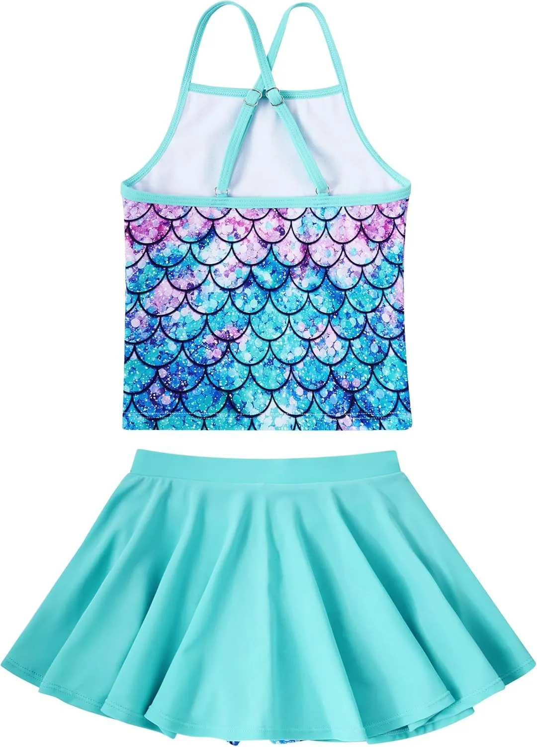 Girls Tankini Swimsuit Two Piece Bathing Suit with Adjustable Strap 3-13 Years