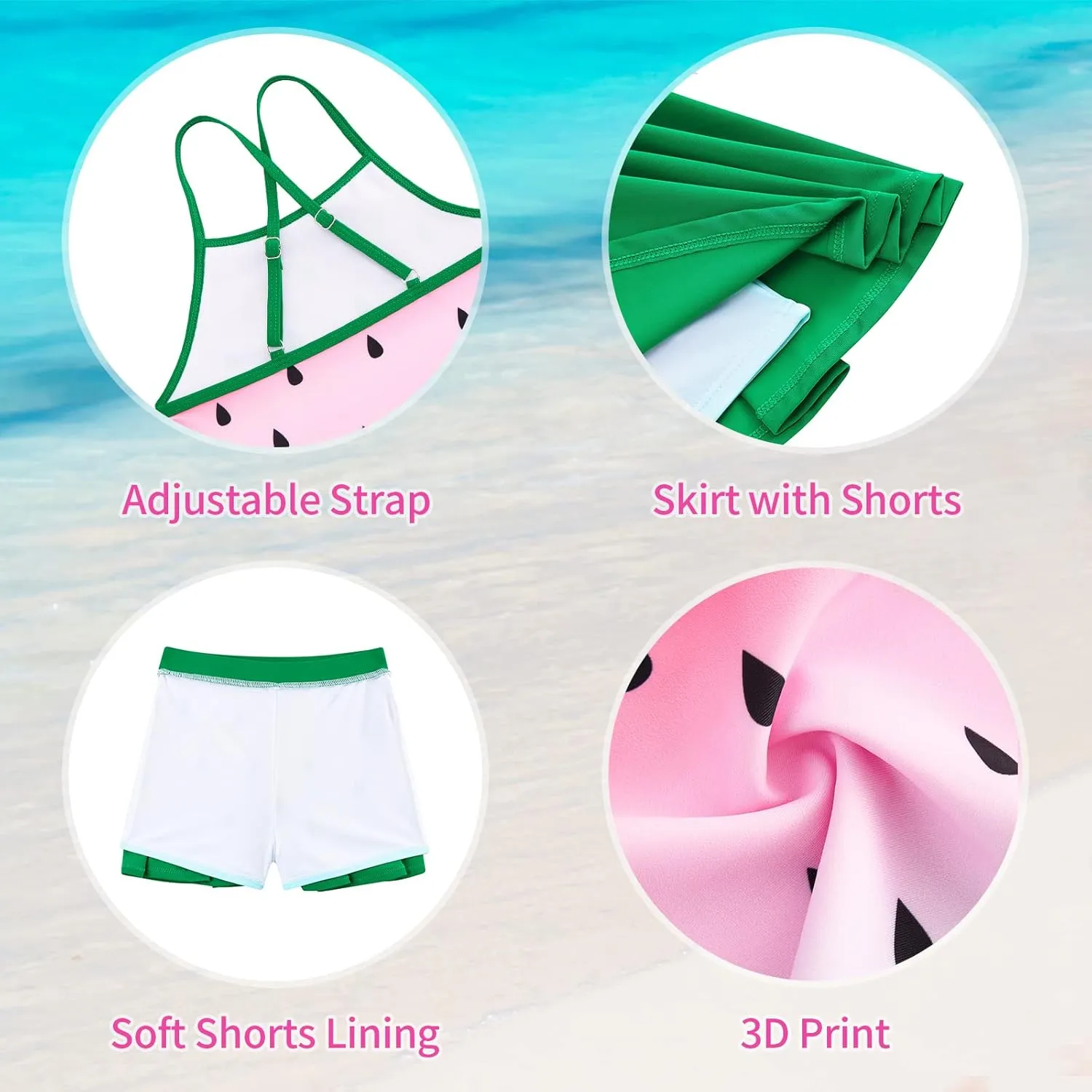 Girls Tankini Swimsuit Two Piece Bathing Suit with Adjustable Strap 3-13 Years