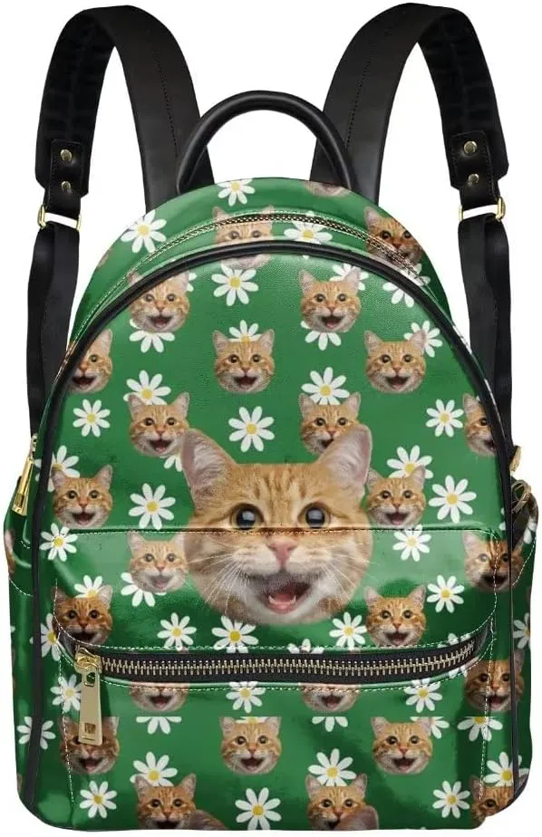 GLENLCWE Cat Daisy Stylish Leather Backpack Purse for Women Backpack Travel School Shoulder Bag Anti Thief