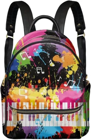 GLENLCWE Watercolor Piano Music Note Backpack Purse for Women,Daypack PU Leather Casual Travel Bag Multipurpose Daypack