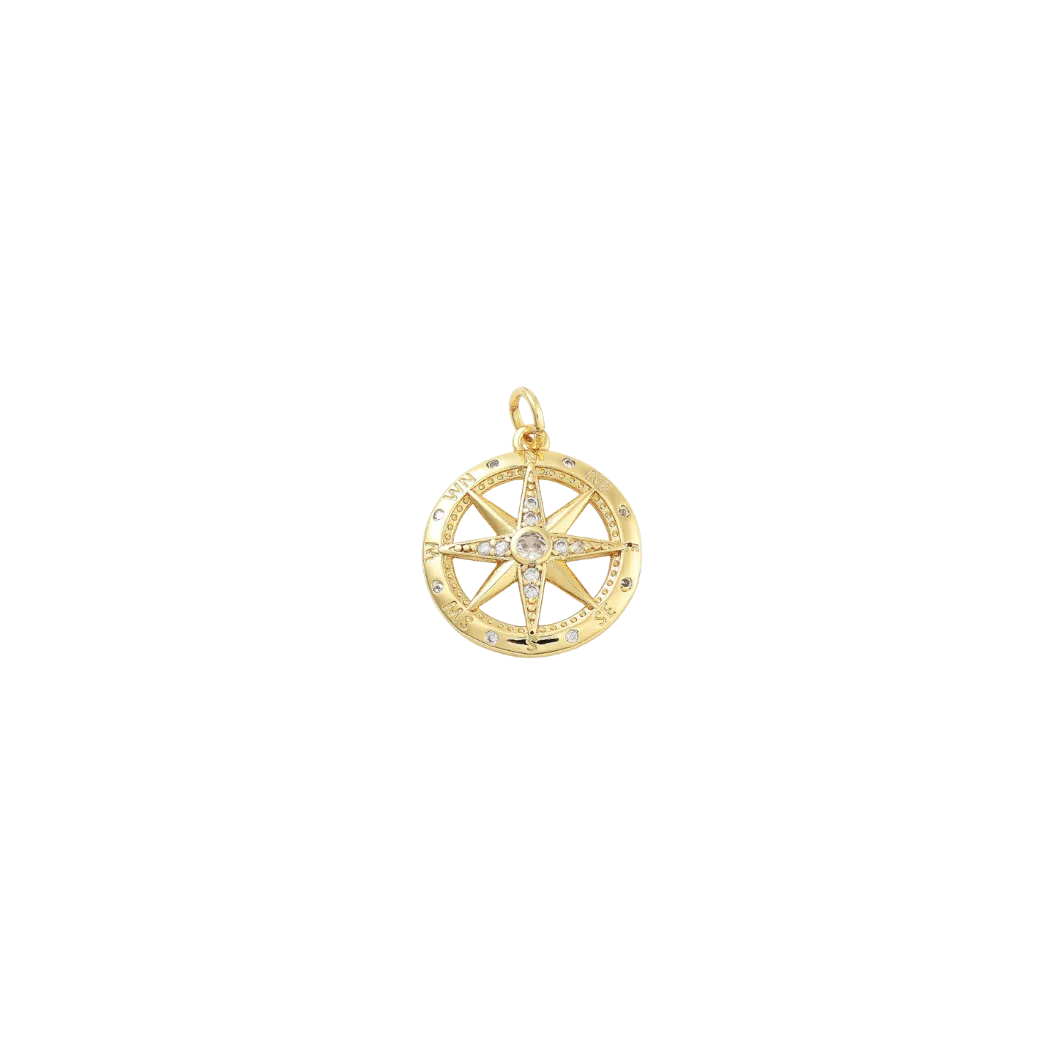 Gold Cubic Zirconia Compass Charm