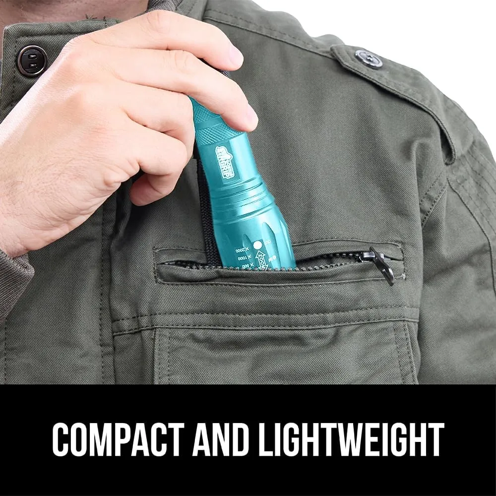 GORILLA GRIP Powerful LED Tactical Flashlight, 750 FT High Lumens 5 Adjustable Modes, Water Resistant, Ultra Bright Flashlights, Small Mini Flash Light, Camping, Night Dog Walking, 2 Pack Turquoise