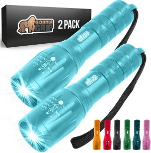 GORILLA GRIP Powerful LED Tactical Flashlight, 750 FT High Lumens 5 Adjustable Modes, Water Resistant, Ultra Bright Flashlights, Small Mini Flash Light, Camping, Night Dog Walking, 2 Pack Turquoise