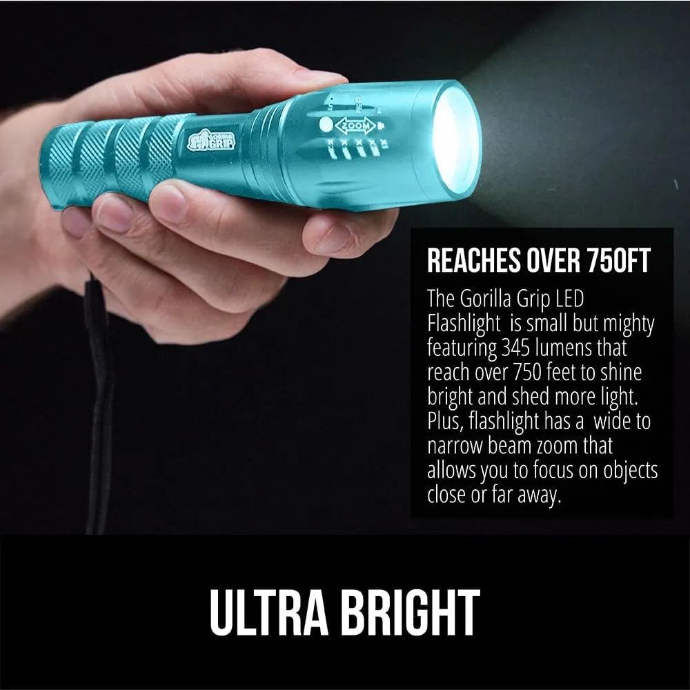 GORILLA GRIP Powerful LED Tactical Flashlight, 750 FT High Lumens 5 Adjustable Modes, Water Resistant, Ultra Bright Flashlights, Small Mini Flash Light, Camping, Night Dog Walking, 2 Pack Turquoise