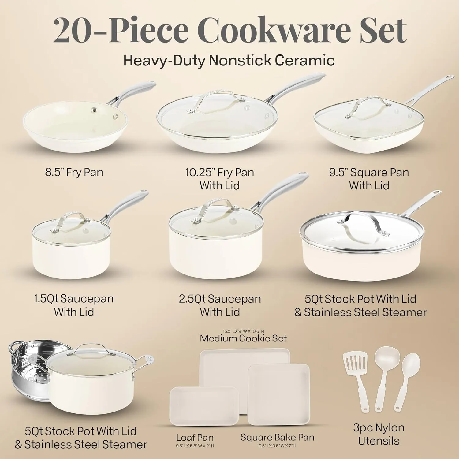 GOTHAM STEEL 20 Pc Ceramic Cookware Set Nonstick, Pots and Pans Set Non Stick for Kitchen with Bakeware and Utensils, Pots and Pans for Cooking, Non Toxic Cookware Sets, Oven & Dishwasher Safe