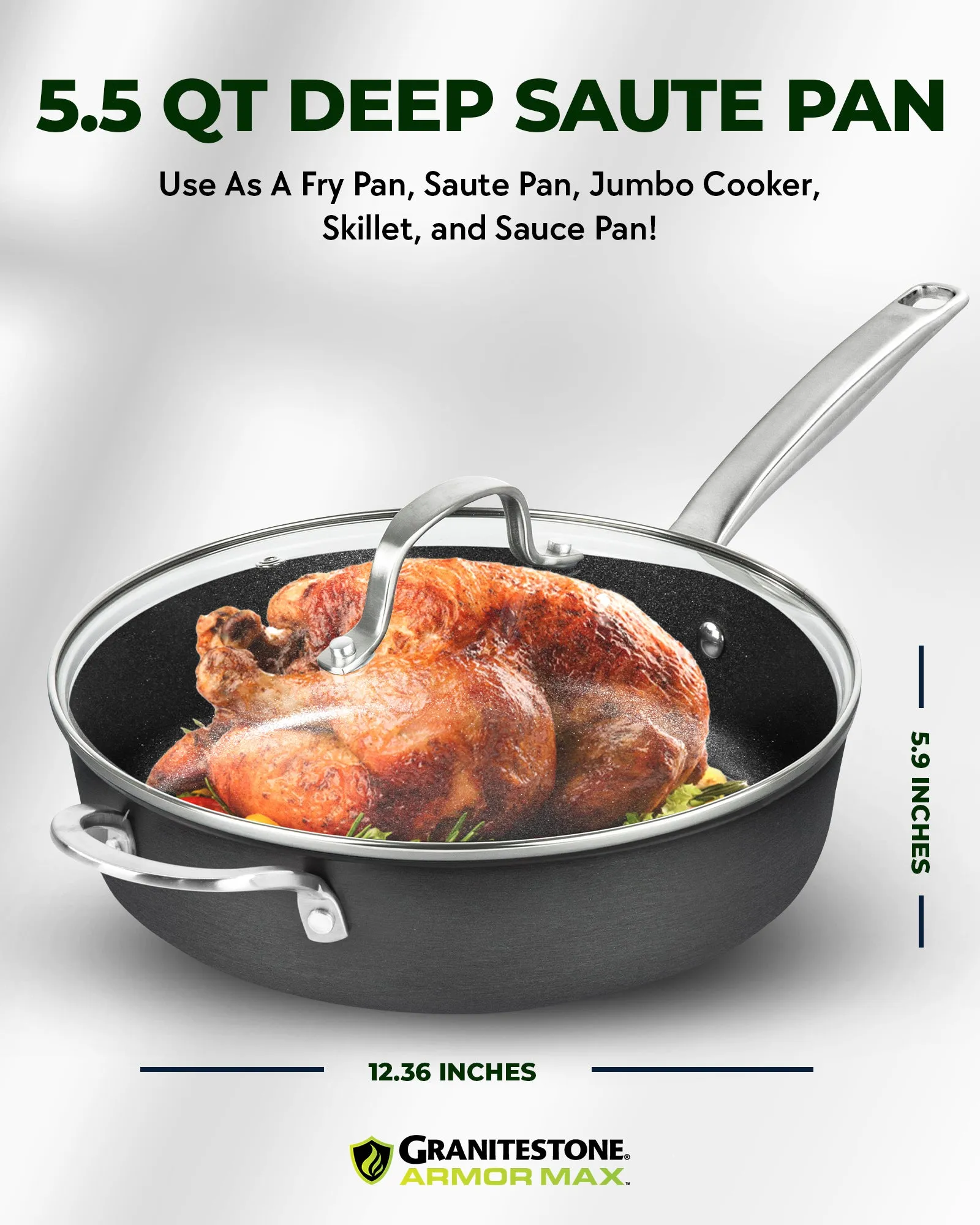 Granitestone Armor Max 5.5  Qt Deep Saute Pan with Lid