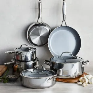 Greenpan - Valencia Pro Stainless Steel Ceramic Nonstick Cookware, 10 Piece Set