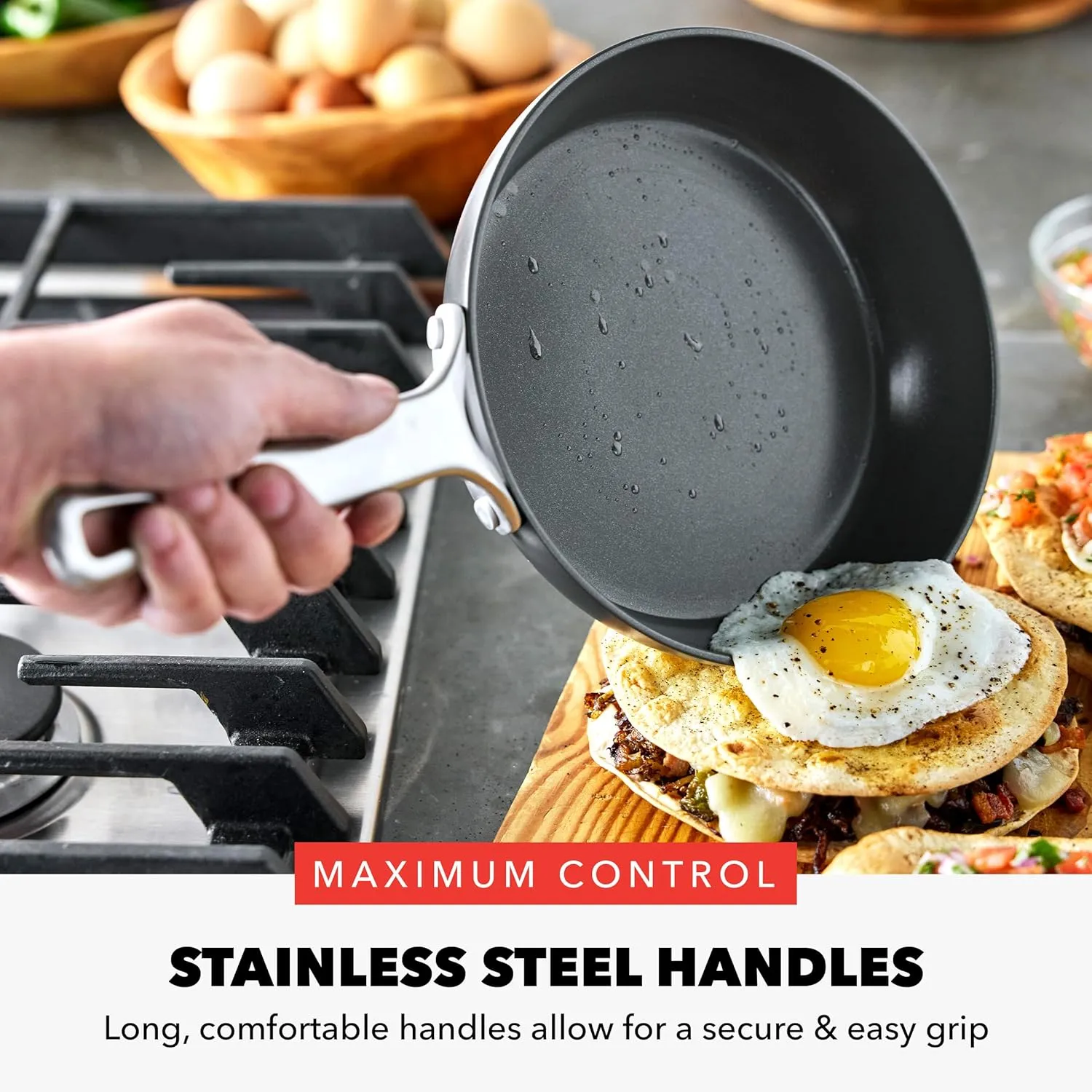 GreenPan x Bobby Flay 10 Piece Ceramic Nonstick Cookware Set, PFAS-Free, Hard Anodized Pots & Pans, Induction, Frypans Saucepans Saute Stockpot Lids, Stainless Steel Handles, Dishwasher Safe, Black