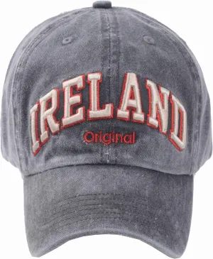 Grey Baseball Cap with Beige/Red Ireland Text, with Adjustable Strap