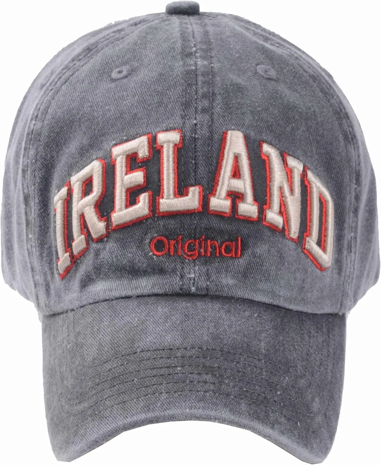 Grey Baseball Cap with Beige/Red Ireland Text, with Adjustable Strap