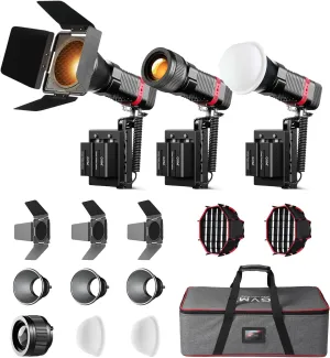 GVM 3 Packs 60W Video Light for COB Studio Lights, Portable Photography Lighting for Recording, Handheld Led Video Lighting, Spotlight for APP Control, Outdoor, 2700-6800K, 51800LUX/0.5M, 6 Batteries