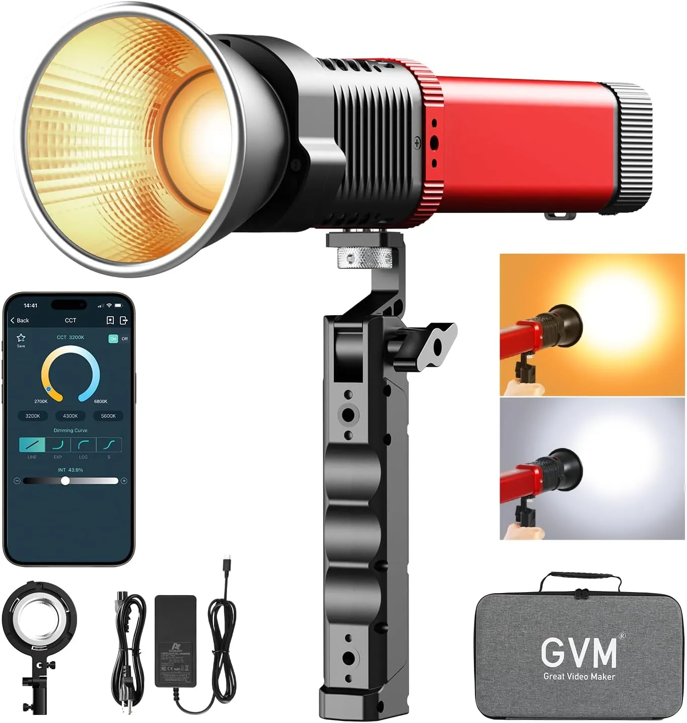 GVM PD60B Studio Lights with Bowen Mount Adapter, COB Photography Lighting with Fast Charger, Portable Video Light for Photographers Flashlight, Spotlight for APP Control, 2700-6800K, 49300LUX/0.5M