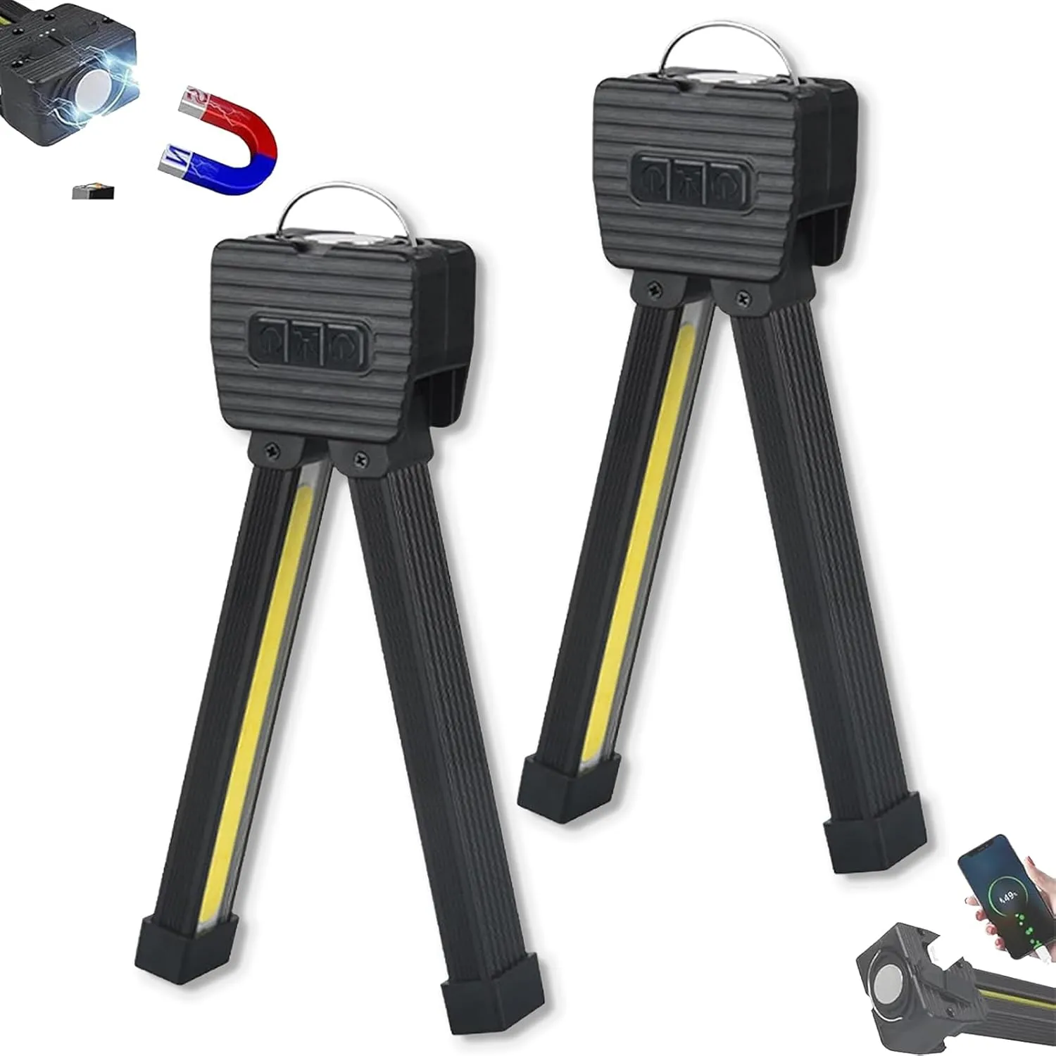 Gym Lamp for Posing, Gym Light Posing Lights for Bodybuilding, Portable Magnetic LED Flashlight with Hanging Hook, 7th Gear Dimming & 180 Degree Folding USB Gyms Lighting (2pcs)