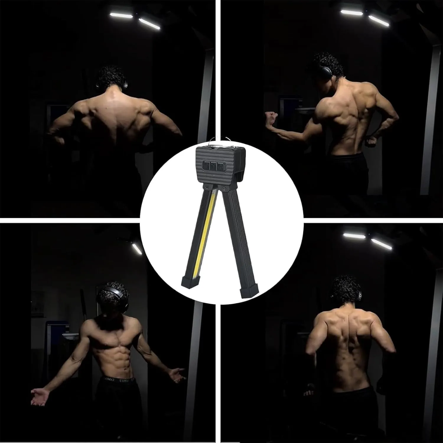 Gym Lamp for Posing, Gym Light Posing Lights for Bodybuilding, Portable Magnetic LED Flashlight with Hanging Hook, 7th Gear Dimming & 180 Degree Folding USB Gyms Lighting (2pcs)