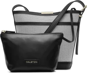 Halston Jagger Adjustable Strap Casual Bucket Bag, Black