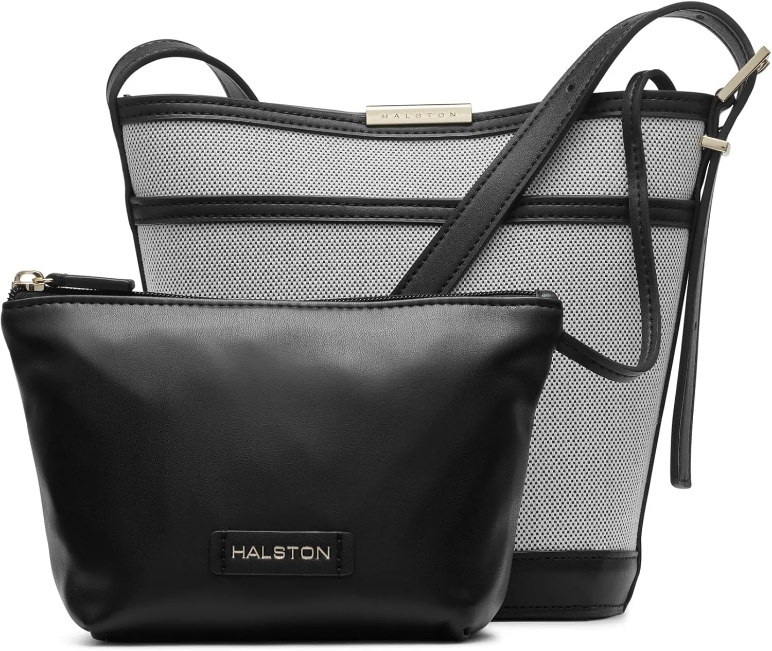 Halston Jagger Adjustable Strap Casual Bucket Bag, Black