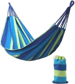 Hammock Hammock 2 People Striped Hammock Outdoor Leisure Bed Thick Canvas Hanging Bed Sleeping Swing Camping Hammock Camping Outdoor Hammock (Color : Blue) (Blue)