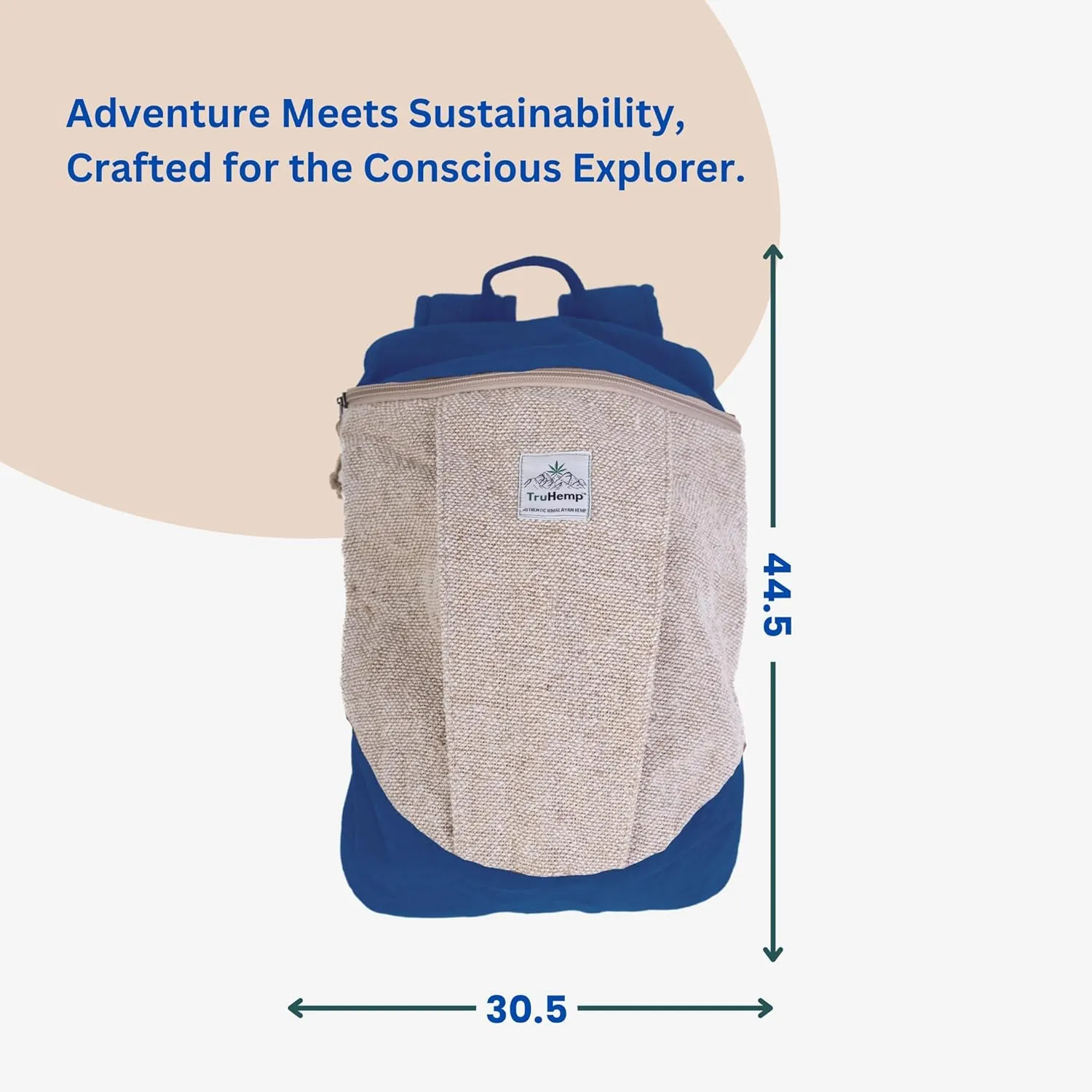 Handcrafted Hemp Backpack, Blue – Spacious & Durable Backpack with Cotton Lining, Ideal for Everyday Use, Travel, and Work