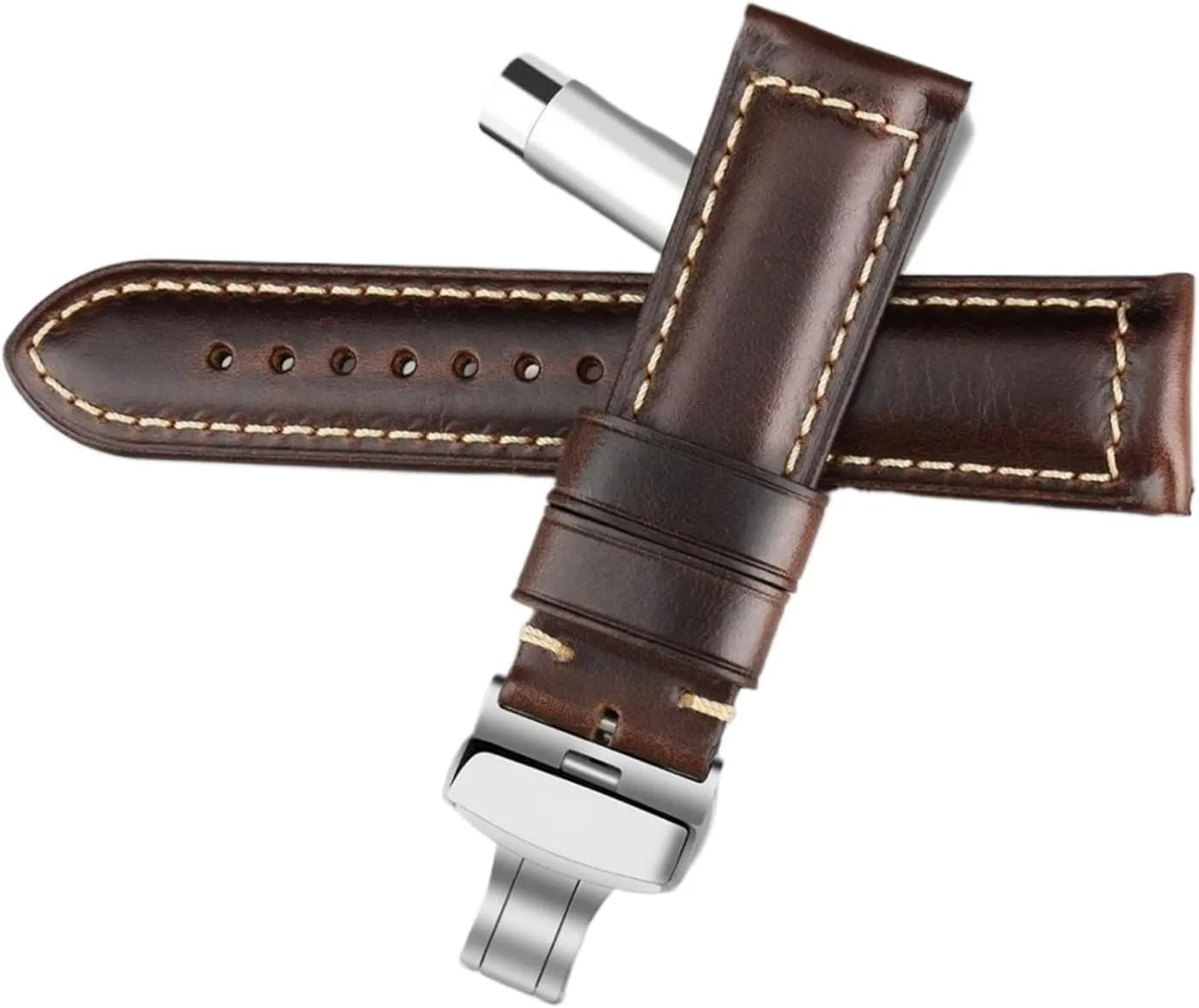 Handmade Genuine Leather Watchbands 18mm 20mm 22mm 24mm Universal Butterfly Buckle Watch Strap Brown Men Smart Band