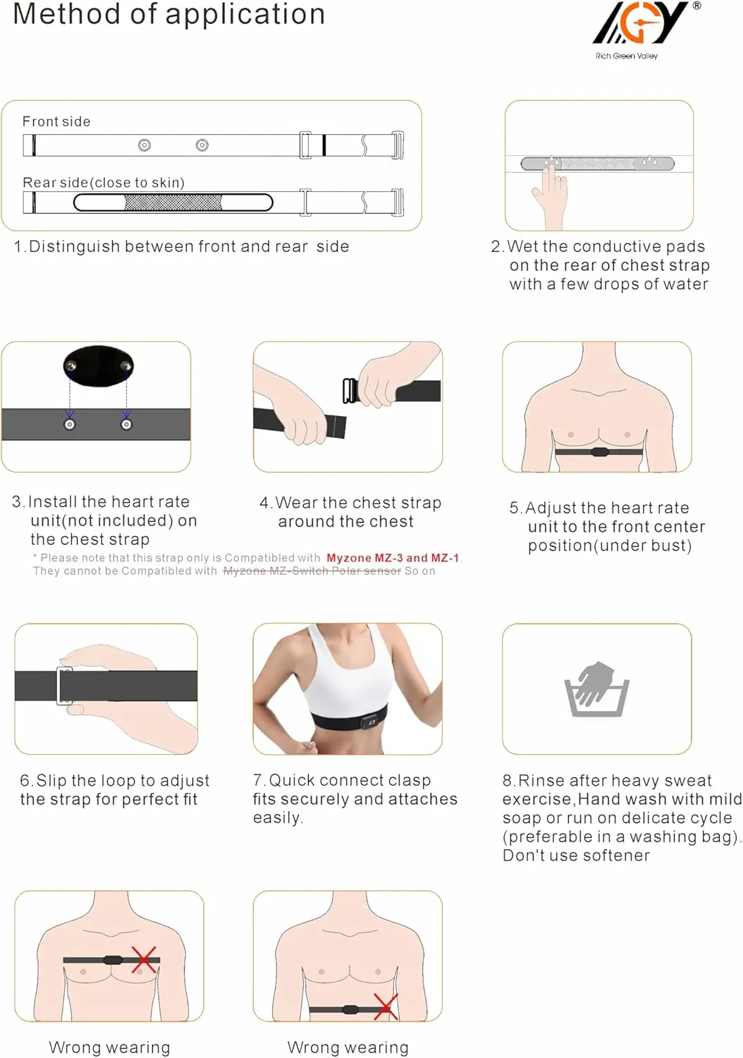 Heart Rate Monitor Chest Strap for myzone replacement strap Compatible with MYZONE MZ-3 MZ-1 Strap