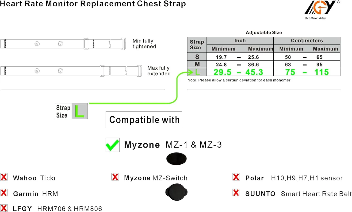 Heart Rate Monitor Chest Strap for myzone replacement strap Compatible with MYZONE MZ-3 MZ-1 Strap