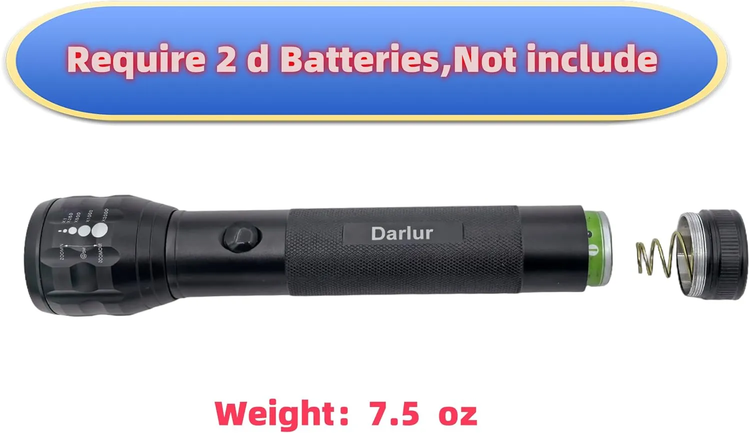 Heavy Duty LED Flashlight, 2-Cell D Battery Big Flashlights, Aluminum Alloy，3 Light Modes, high Lumen Zoomable Adjustable Focus，for Home ，Outdoor and Emergency Power Outages 3 Pick