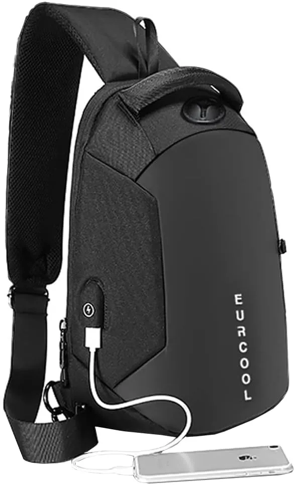 Hebetag Leather Sling Bag Crossbody Backpack for Men Women Travel Outdoor Camping