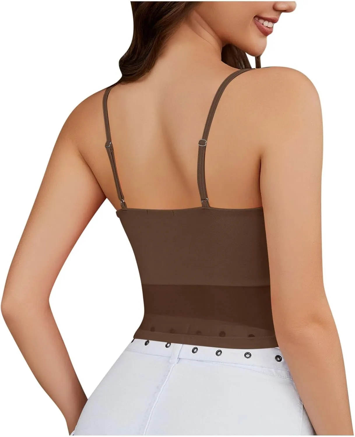Heevina Camisole Tank Top Women Adjustable Spaghetti Strap Comfy Slim Fit Solid Vest Sleeveless Basic Cami Summer