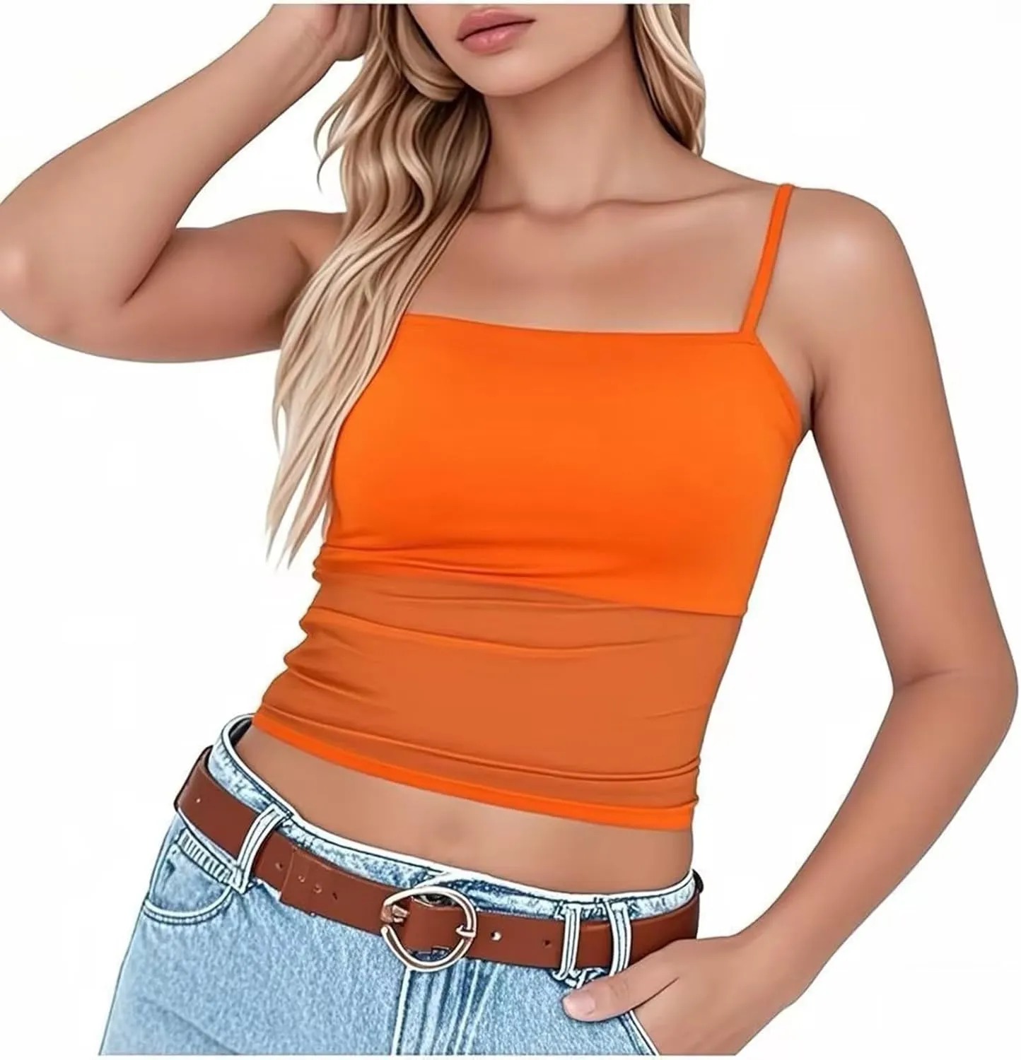 Heevina Camisole Tank Top Women Adjustable Spaghetti Strap Comfy Slim Fit Solid Vest Sleeveless Basic Cami Summer