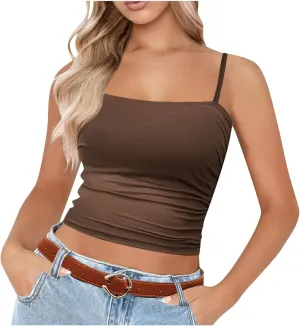 Heevina Camisole Tank Top Women Adjustable Spaghetti Strap Comfy Slim Fit Solid Vest Sleeveless Basic Cami Summer