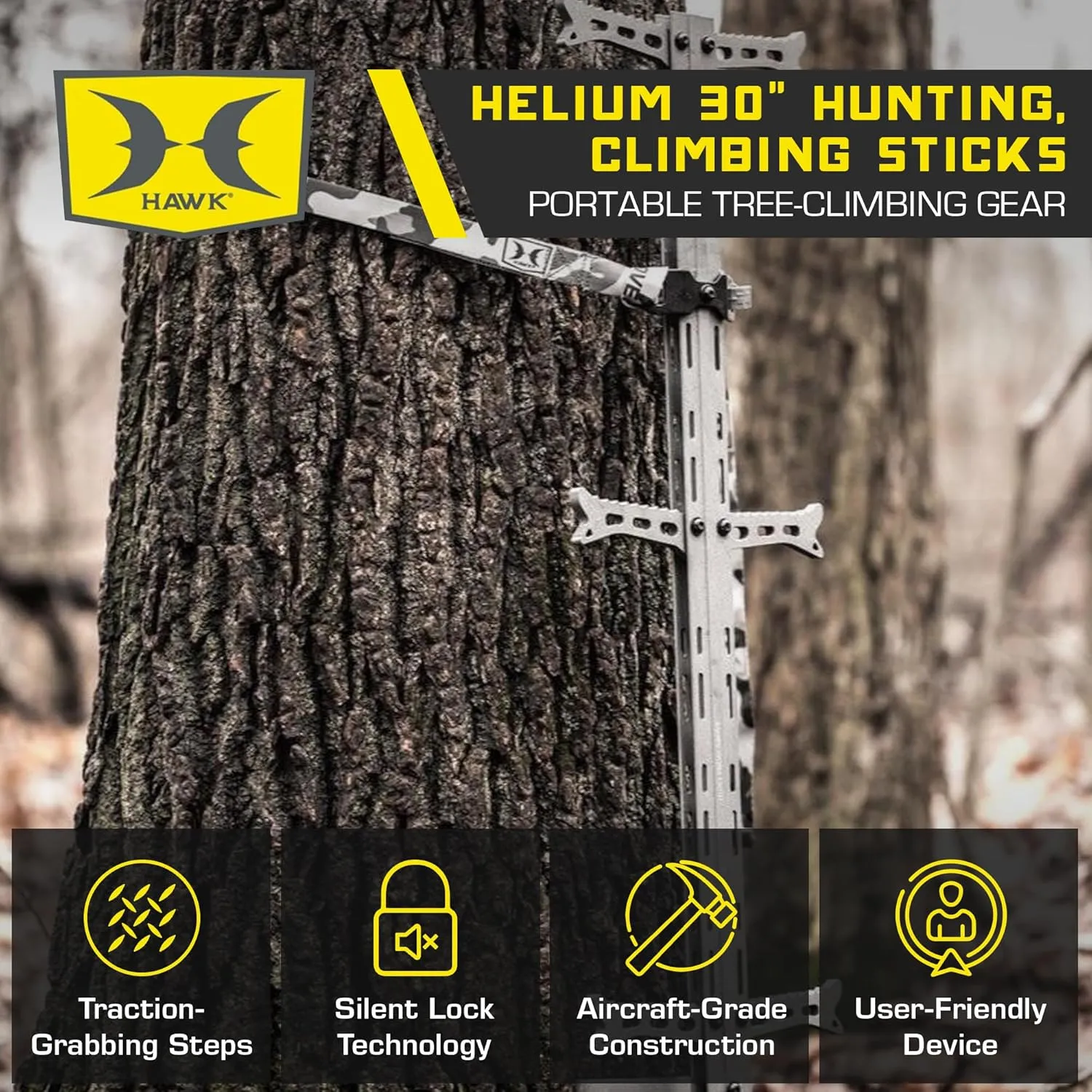 Helium 30" Lightweight Aluminum Treestand Climbing Sticks with Fold Up Steps and Boot Grabbing Grooves (1-Pack/3-Pack)
