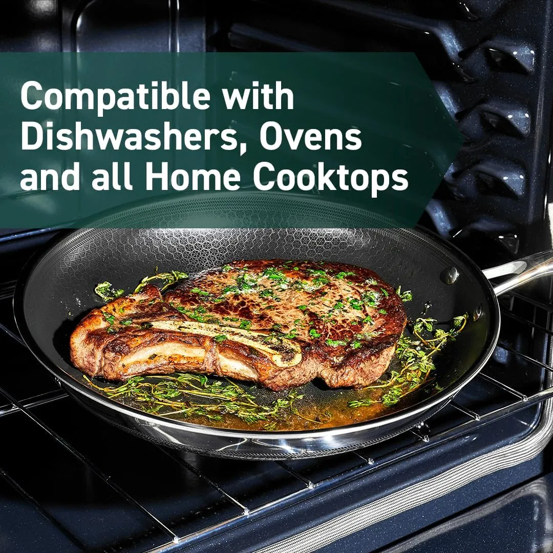 HexClad Hybrid Nonstick 12-Inch Frying Pan with Tempered Glass Lid, Stay-Cool Handle, Dishwasher-Friendly, Oven-Safe Up to 900°F, Induction-Ready, Compatible with All Cooktops