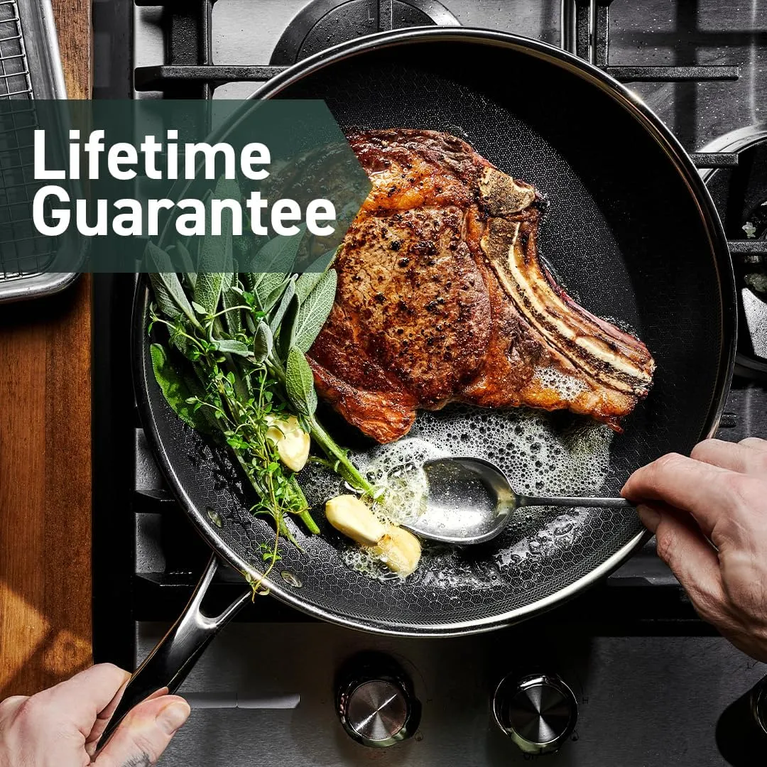 HexClad Hybrid Nonstick 12-Inch Frying Pan with Tempered Glass Lid, Stay-Cool Handle, Dishwasher-Friendly, Oven-Safe Up to 900°F, Induction-Ready, Compatible with All Cooktops