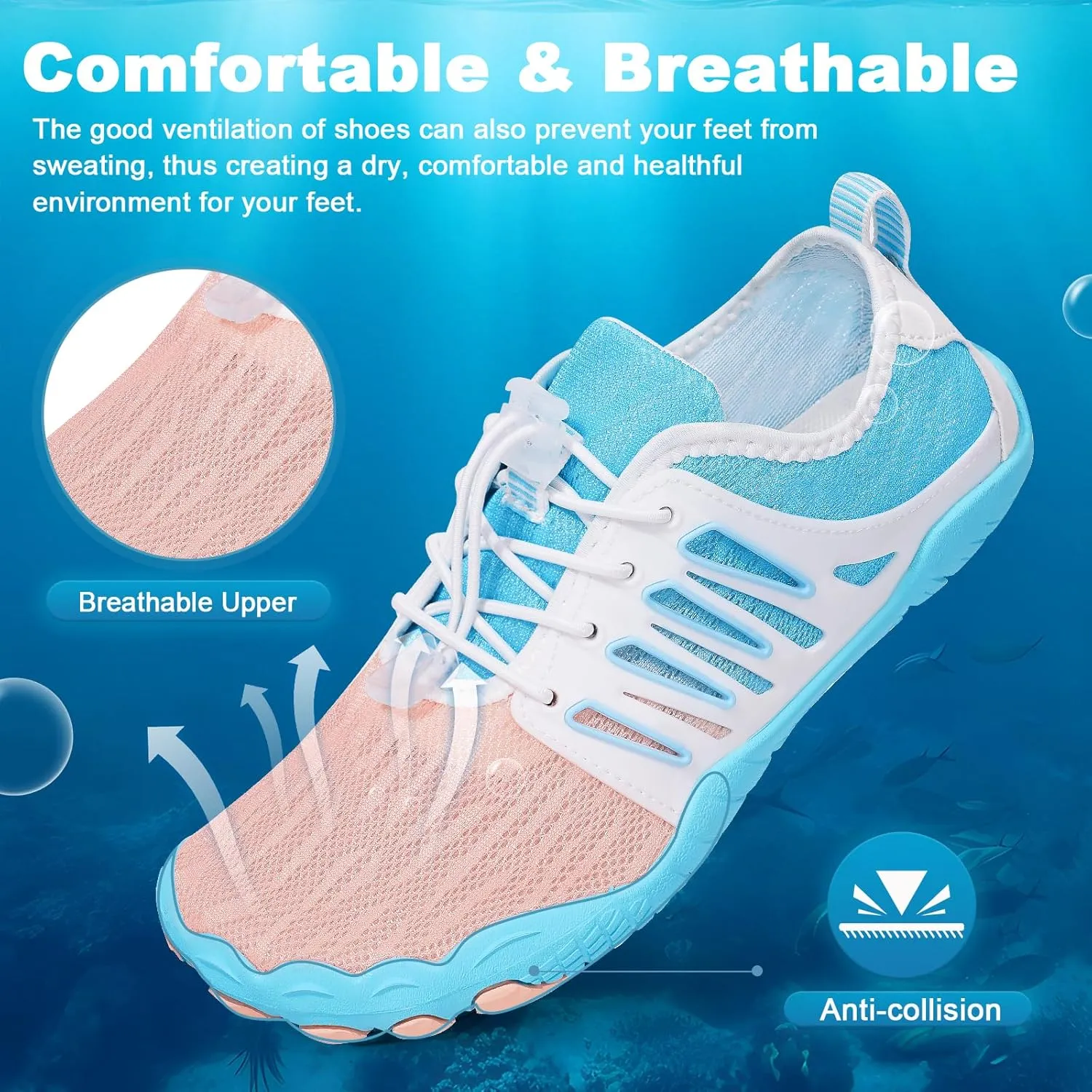 Hike Barefoot Water Shoes for Women Men, Quick-Dry Aqua Footwear Breathable Non-Slip Wide Toe Shoe for Beach Swim River Pool Lake Hiking Kayaking Surfing