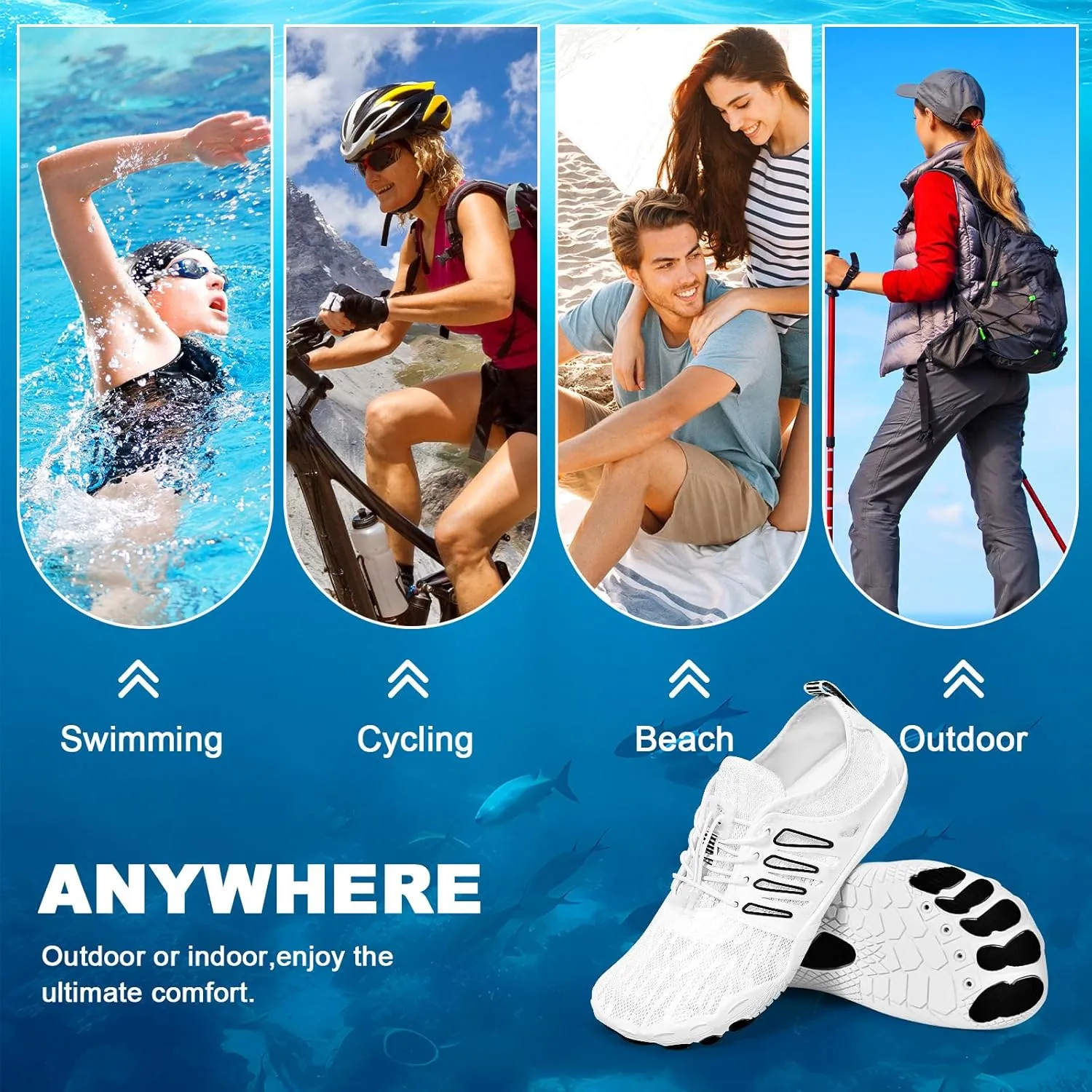 Hike Barefoot Water Shoes for Women Men, Quick-Dry Aqua Footwear Breathable Non-Slip Wide Toe Shoe for Beach Swim River Pool Lake Hiking Kayaking Surfing