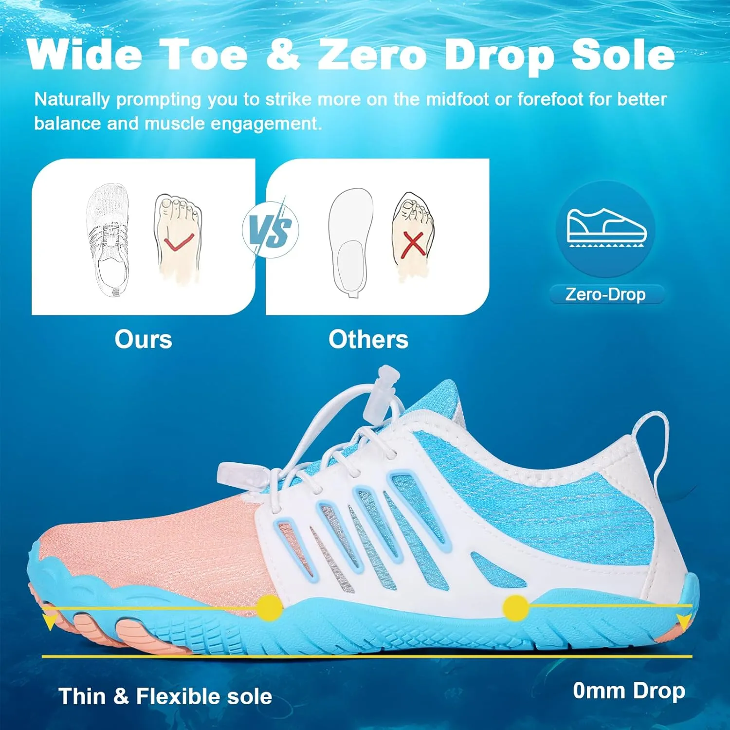 Hike Barefoot Water Shoes for Women Men, Quick-Dry Aqua Footwear Breathable Non-Slip Wide Toe Shoe for Beach Swim River Pool Lake Hiking Kayaking Surfing