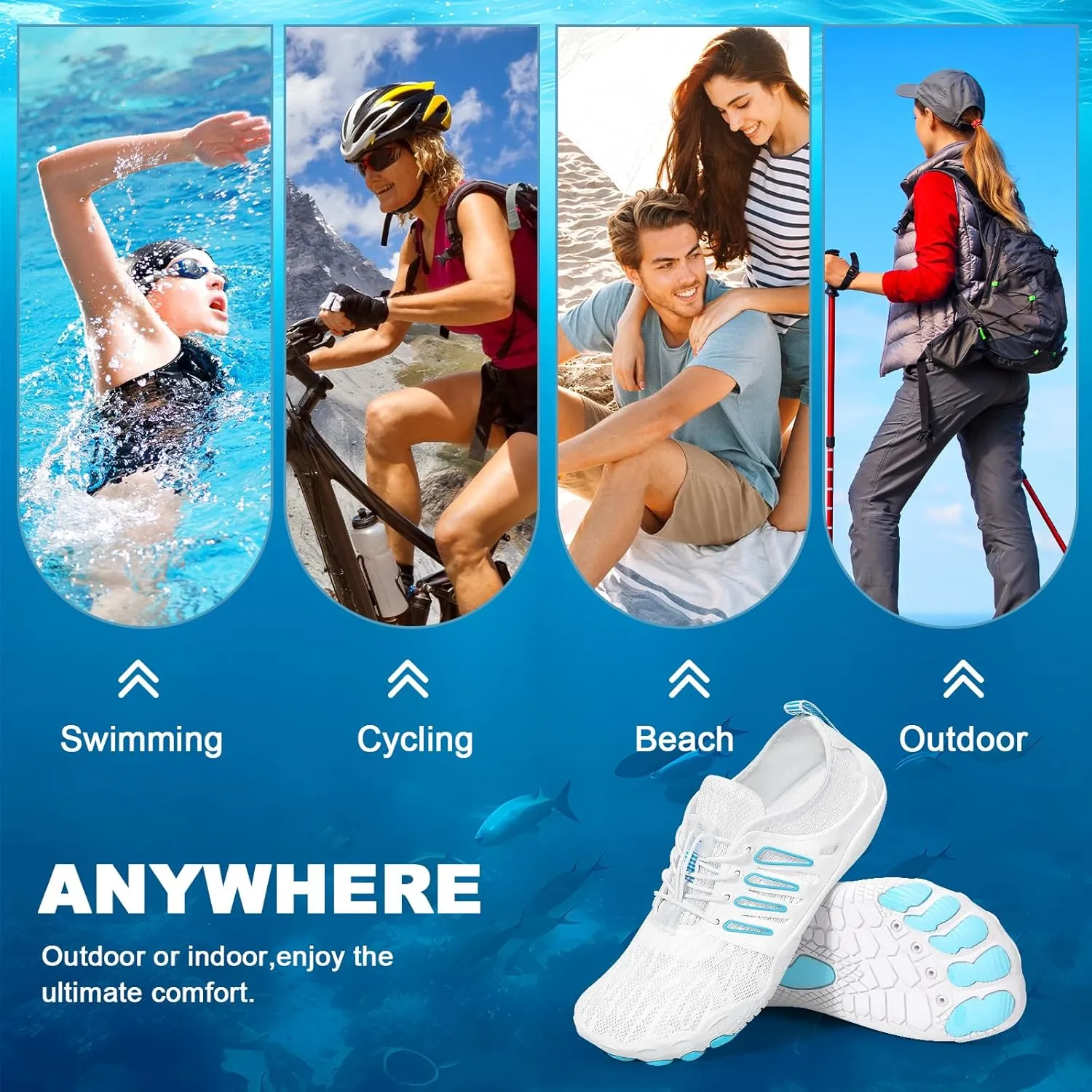 Hike Barefoot Water Shoes for Women Men, Quick-Dry Aqua Footwear Breathable Non-Slip Wide Toe Shoe for Beach Swim River Pool Lake Hiking Kayaking Surfing