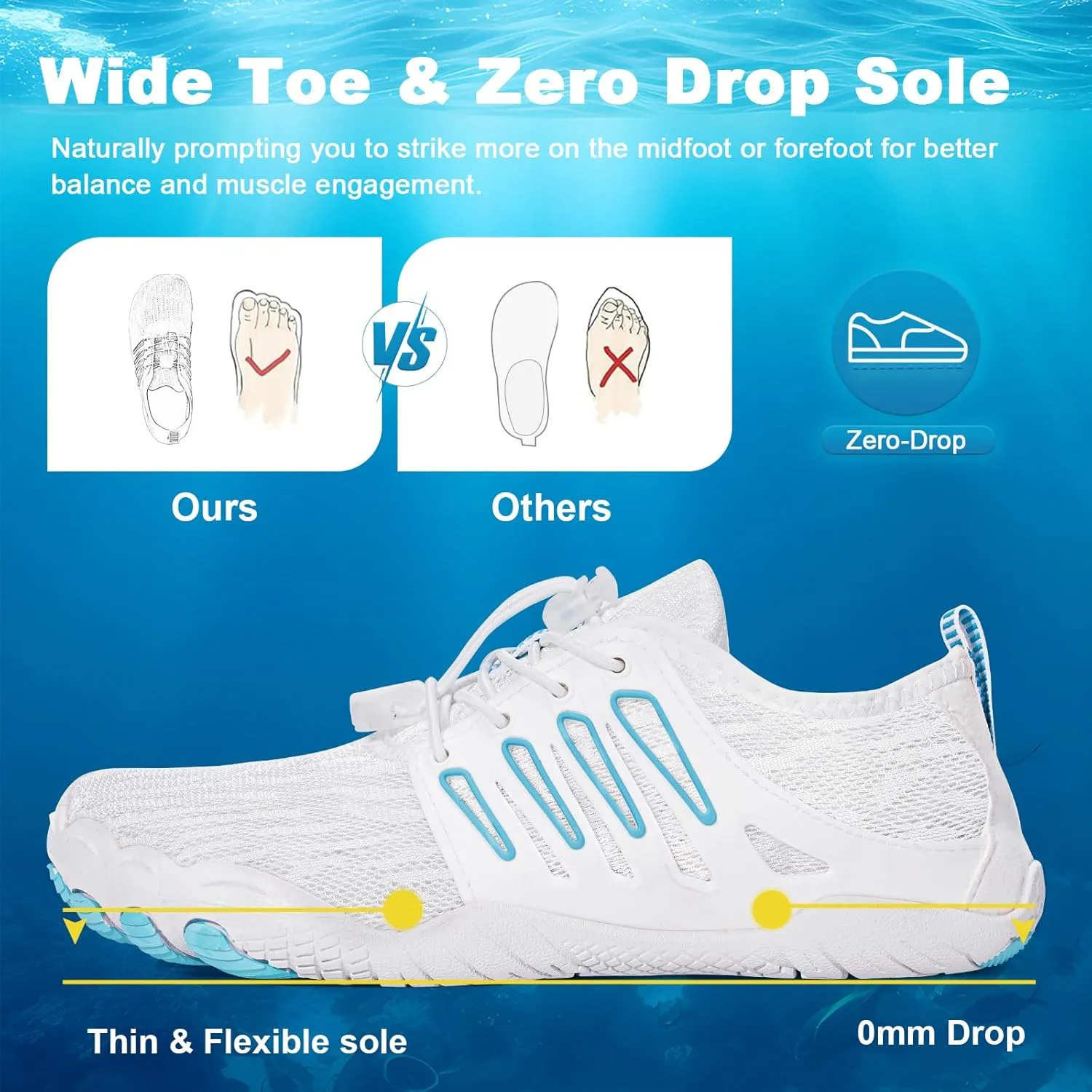 Hike Barefoot Water Shoes for Women Men, Quick-Dry Aqua Footwear Breathable Non-Slip Wide Toe Shoe for Beach Swim River Pool Lake Hiking Kayaking Surfing