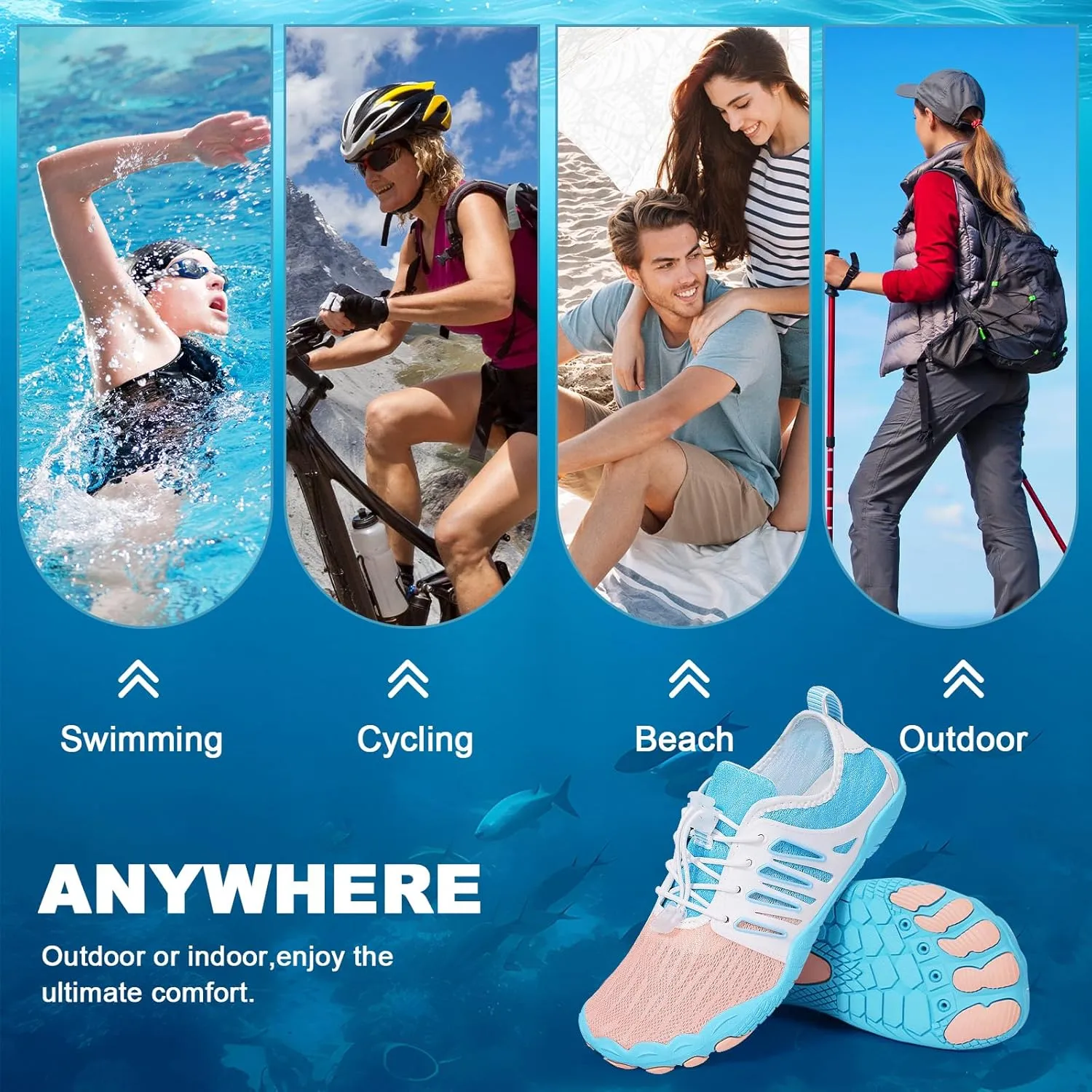 Hike Barefoot Water Shoes for Women Men, Quick-Dry Aqua Footwear Breathable Non-Slip Wide Toe Shoe for Beach Swim River Pool Lake Hiking Kayaking Surfing