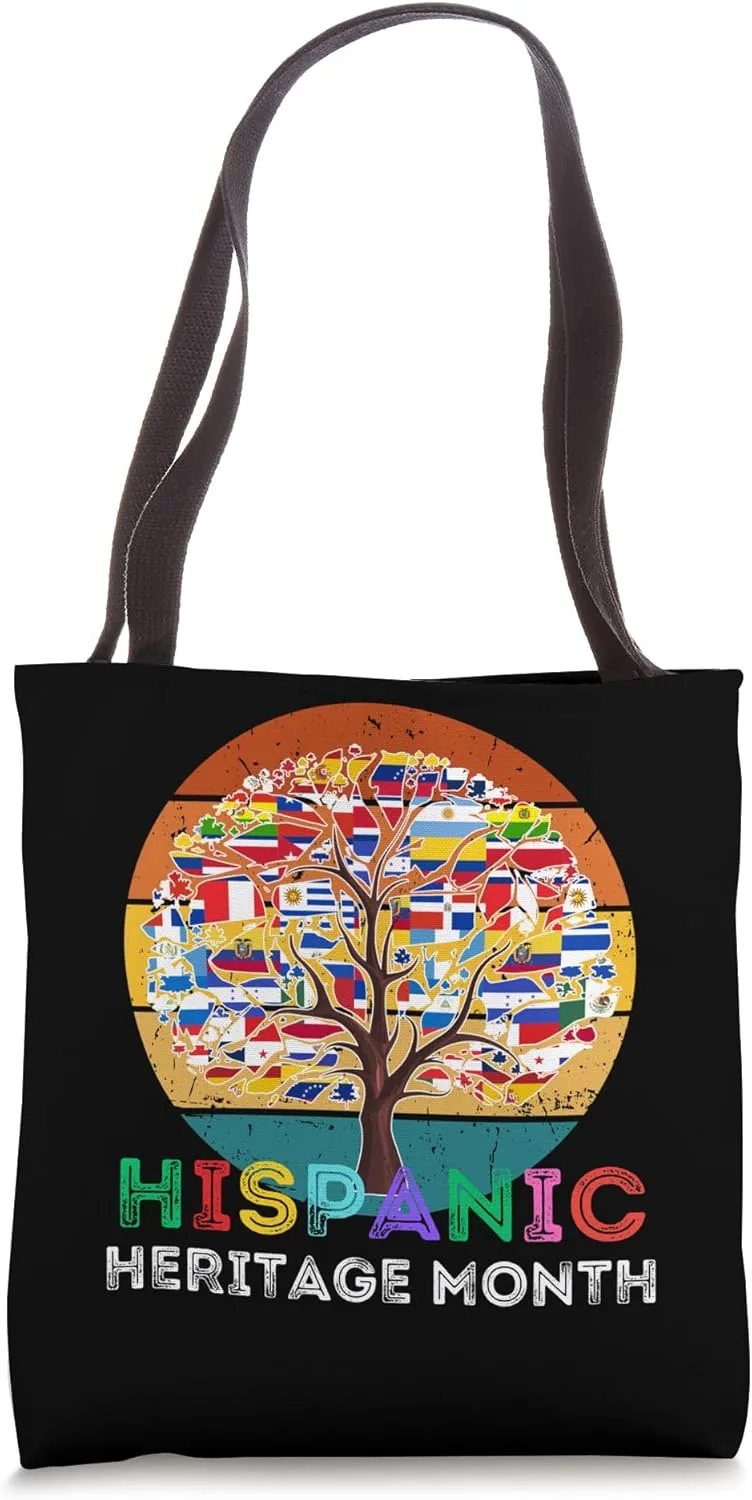 Hispanics Heritage Month Retro Tree Hispanic Flags Tote Bag